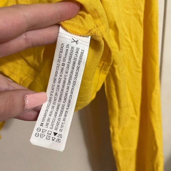 Forever 21 Women's NWT Mustard Peasant Sleeve Tie Front Y2K 90s Blouse Small - Picture 6 of 7